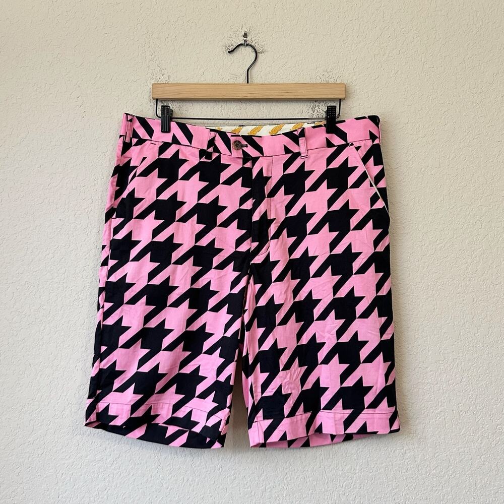 LOUDMOUTH GOLF Shorts Pink Black Houndstooth Cotton Performance Chino